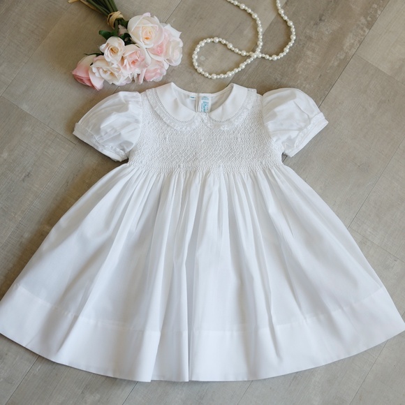 Girls Lacey Smocked Dress White Heirloom Feltman Brothers Flower Girl NWT - Picture 1 of 10